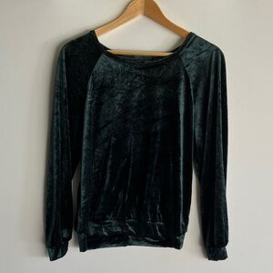 Maeve Velvet Long Sleeve Sweatshirt - Deep Green